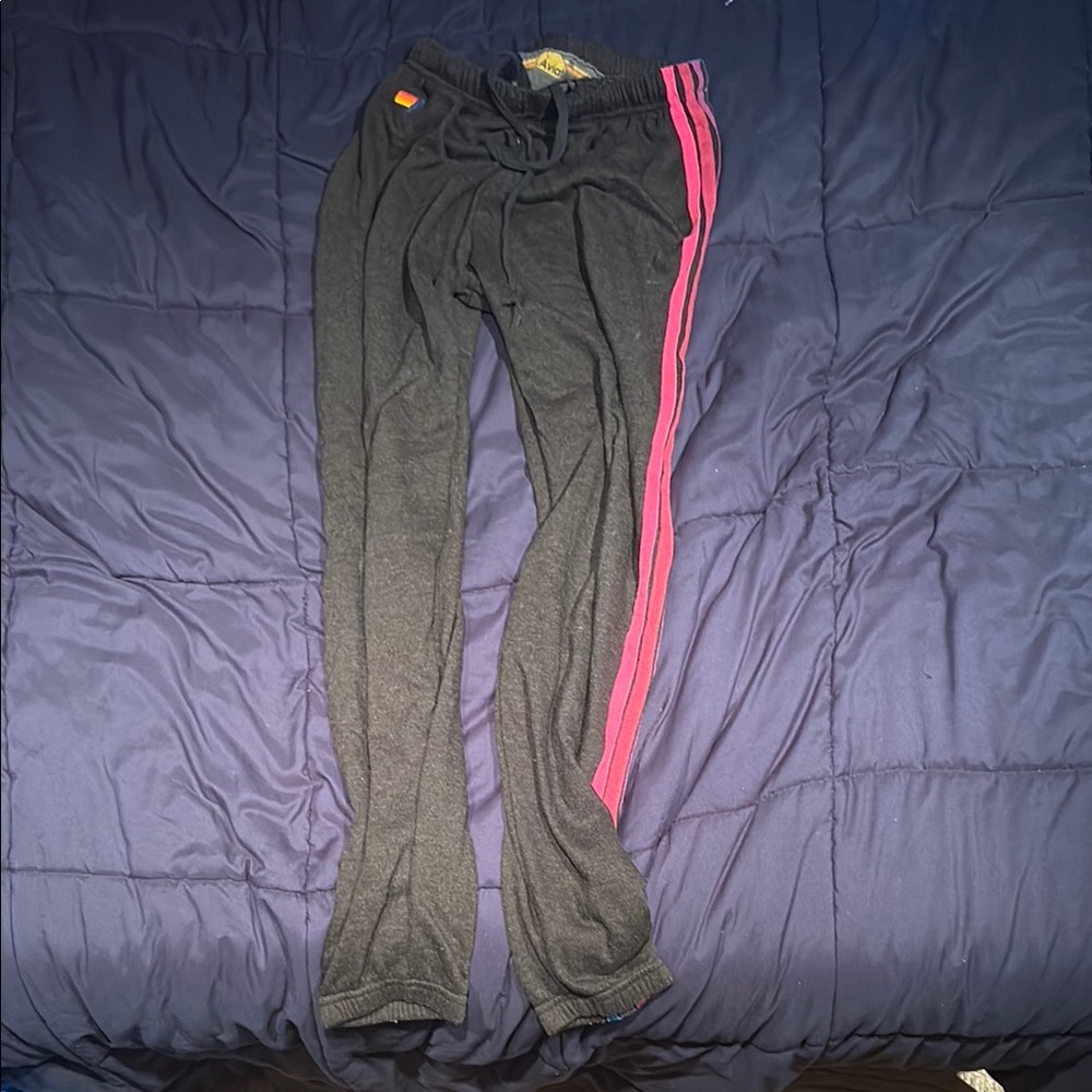 Aviator Nation Gray and Pink Sweatpants with Elastic Waistband
